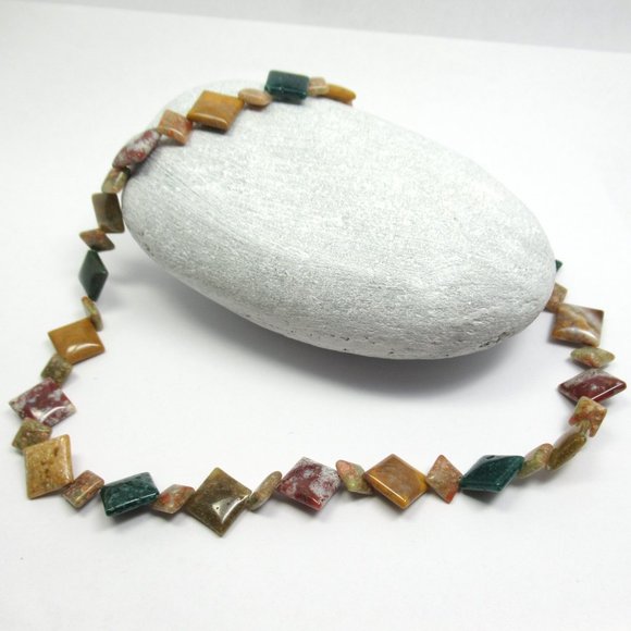 Jasper diamond bead gemstone necklace - Picture 9 of 9